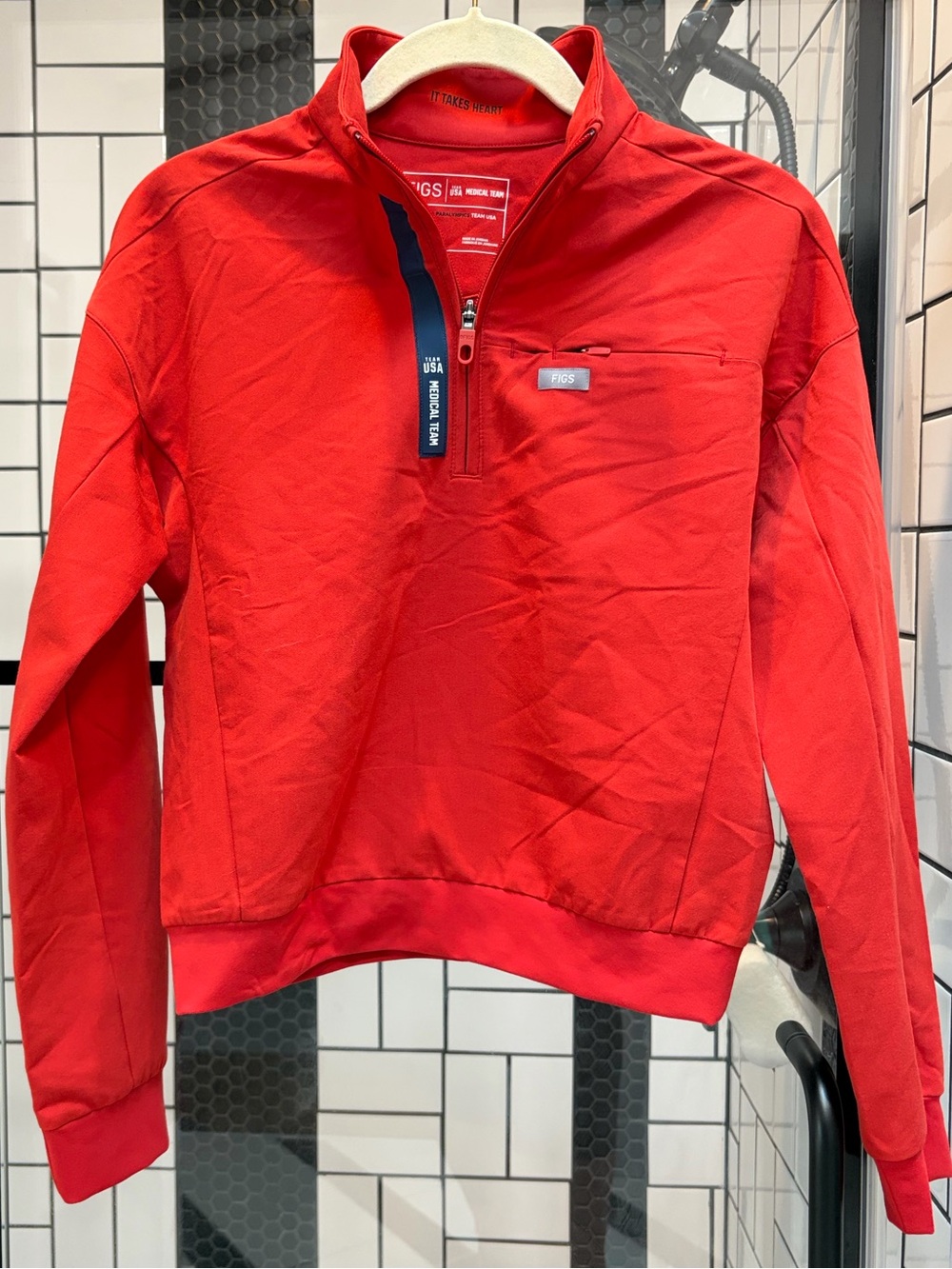 FIGS x Team USA Red Mock neck quarter zip scrub top new XXS